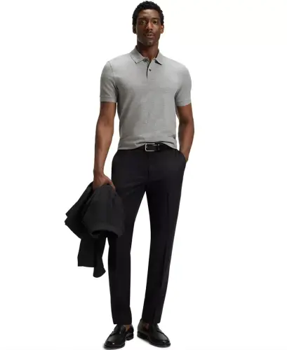 Men's Cotton Regular-Fit Polo Shirt - Silver Tone - 4