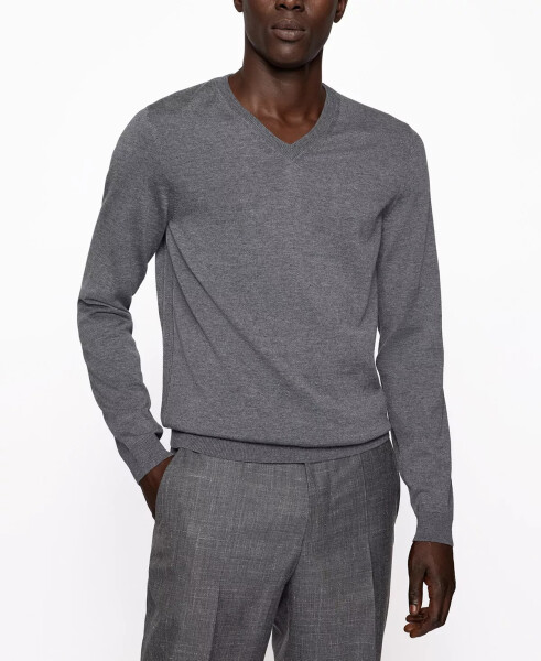 Boss Men's V-Neck Slim-Fit Sweater Medium Gray - 1