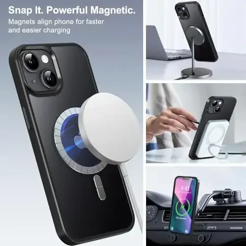 BossKiss Compatible with iPhone 13 Case, [Compatible with Magsafe] [Screen+Camera Protector] Magnetic Translucent Matte Women Men Girl Protective Cover for iPhone 13 6.1