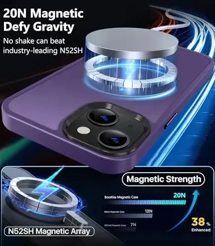 BossKiss Compatible with iPhone 13 Case, [Compatible with Magsafe] [Screen+Camera Protector] Magnetic Translucent Matte Women Men Girl Protective Cover for iPhone 13 6.1
