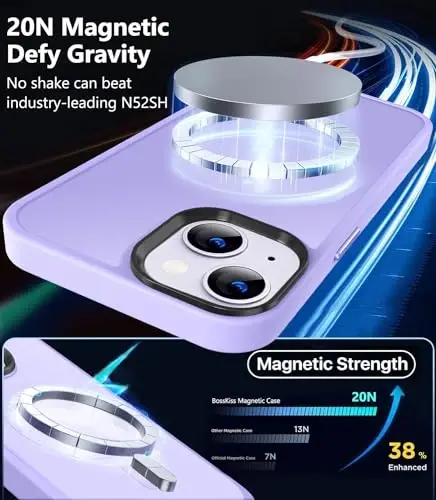 BossKiss Compatible with iPhone 13 Case, [Compatible with Magsafe] [Screen+Camera Protector] Magnetic Translucent Matte Women Men Girl Protective Cover for iPhone 13 6.1