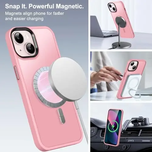 BossKiss Compatible with iPhone 13 Case, [Compatible with Magsafe] [Screen+Camera Protector] Magnetic Translucent Matte Women Men Girl Protective Cover for iPhone 13 6.1