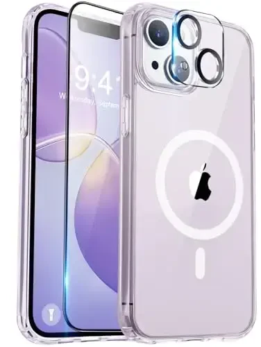 BossKiss Compatible with iPhone 13 Case, [Compatible with Magsafe] [Screen+Camera Protector] Magnetic Transparent Clear Women Men Girl Protective Cover for iPhone 13 6.1