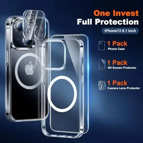 BossKiss Compatible with iPhone 13 Case, [Compatible with Magsafe] [Screen+Camera Protector] Magnetic Transparent Clear Women Men Girl Protective Cover for iPhone 13 6.1