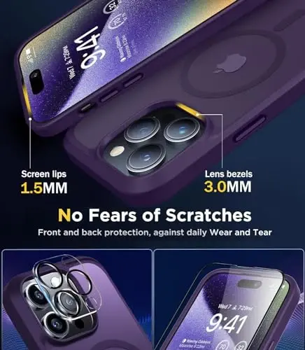 BossKiss Compatible with iPhone 15 Pro Case, [Compatible with Magsafe] [Screen+Camera Protector] Magnetic Translucent Matte Women Men Girl Protective Cover for iPhone 15 Pro 6.1