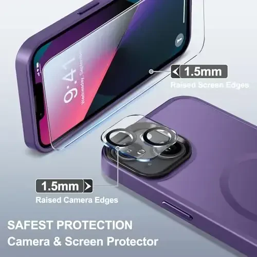 BossKiss iPhone 13 g'ilofi bilan mos, [Magsafe bilan mos] [Ekran+Kamera himoyachisi] Magnitli yarim shaffof mat Ayollar Erkaklar Qizlar Himoya qopqog'i iPhone 13 6.1