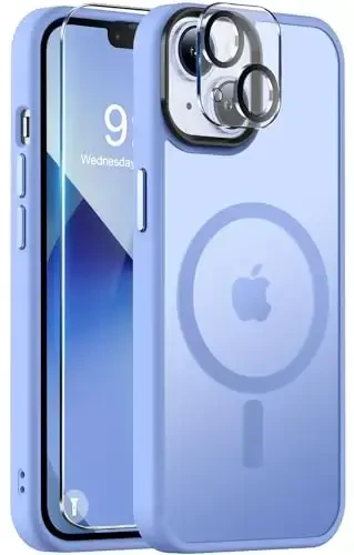 BossKiss iPhone 13 uchun g'ilof bilan mos, [Magsafe bilan mos] [Ekran+Kamera himoyachisi] Magnitli yarim shaffof mato Ayollar Erkaklar Qizlar iPhone 13 6.1