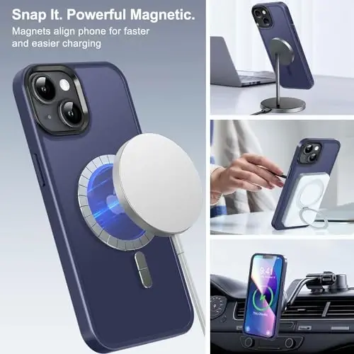 BossKiss iPhone 13 uchun g'ilofi bilan mos, [Magsafe bilan mos] [Ekran+Kamera himoyasi] Magnitli yarim shaffof mato Ayollar Erkaklar Qizlar uchun himoya qopqog'i iPhone 13 6.1