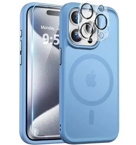 BossKiss iPhone 15 Pro g‘ilofi bilan mos, [Magsafe bilan mos] [Ekran+Kamera himoyachisi] Magnitli yarim shaffof mat ayollar erkaklar qizlar himoya qopqog‘i iPhone 15 Pro 6.1