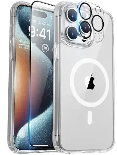 BossKiss iPhone 15 Pro uchun g‘ilof bilan mos keladi, [Magsafe bilan mos keladi] [Ekran+Kamera himoyachisi] Magnitli yarim shaffof mat ayollar erkaklar qizlar himoya qopqog‘i iPhone 15 Pro 6.1