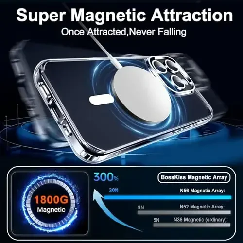 BossKiss iPhone 15 Pro uchun g‘ilof bilan mos keladi, [Magsafe bilan mos keladi] [Ekran+Kamera himoyachisi] Magnitli yarim shaffof mat ayollar erkaklar qizlar himoya qopqog‘i iPhone 15 Pro 6.1