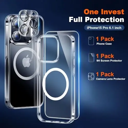 BossKiss iPhone 15 Pro uchun g‘ilof bilan mos keladi, [Magsafe bilan mos keladi] [Ekran+Kamera himoyachisi] Magnitli yarim shaffof mat ayollar erkaklar qizlar himoya qopqog‘i iPhone 15 Pro 6.1