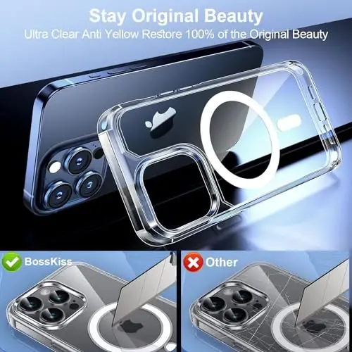 BossKiss iPhone 15 Pro uchun g‘ilof bilan mos keladi, [Magsafe bilan mos keladi] [Ekran+Kamera himoyachisi] Magnitli yarim shaffof mat ayollar erkaklar qizlar himoya qopqog‘i iPhone 15 Pro 6.1