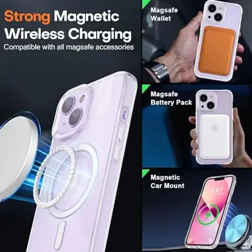 BossKiss Совместимый с iPhone 13 чехол, [Совместимый с Magsafe] [Защита экрана+камеры] Магнитный прозрачный чехол для iPhone 13 6.1