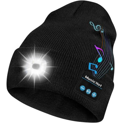 Bosttor Bluetooth Beanie Hat with Light, Headlamp Cap with Headphones and Built-in Speaker Mic, Gifts for Men Women Teen - 1