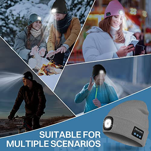 Bosttor Bluetooth Beanie Hat with Light, Headlamp Cap with Headphones and Built-in Speaker Mic, Gifts for Men Women Teen - 6