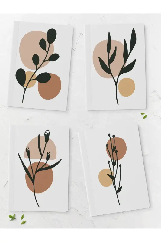 Botanik Çizgisiz Defter Seti - 4 Adet - 14cm*20cm - 64 Sayfa-Renkli III - POSTIFULL