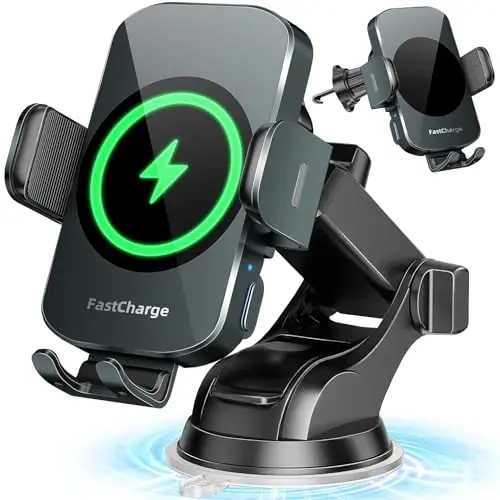 BothLin Wireless Car Charger, Fast Charging Phone Holder 3 in 1 Phone Mount Auto Clamping Car Accessories Compatible with iPhone 16 15 14 13 12 11 Xs XR, Samsung S23 Ultra S22 S21 S20/S10+ S9+ Note 9 - 1
