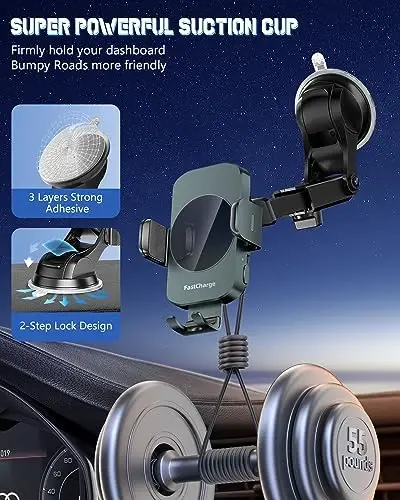 BothLin Wireless Car Charger, Fast Charging Phone Holder 3 in 1 Phone Mount Auto Clamping Car Accessories Compatible with iPhone 16 15 14 13 12 11 Xs XR, Samsung S23 Ultra S22 S21 S20/S10+ S9+ Note 9 - 5