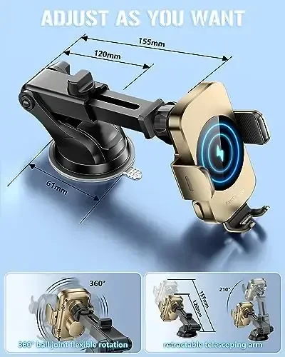 BothLin simsiz avtomobil zaryadlovchisi, tez zaryadlovchi telefon ushlagichi 3 tasi 1da Telefon o'rnatish avtomatik qisish avtomobil aksessuarlari iPhone 16 15 14 13 12 11 Xs XR, Samsung S23 Ultra S22 S21 S20/S10+ S9+ Note 9 bilan mos keladi - 6
