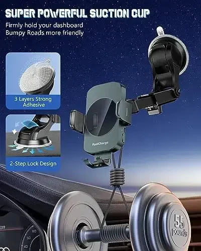 BothLin simsiz avtomobil zaryadlovchisi, tez zaryadlovchi telefon ushlagichi 3 v 1 telefon o'rnatish avtomatik qisish avtomobil aksessuarlari iPhone 16 15 14 13 12 11 Xs XR, Samsung S23 Ultra S22 S21 S20/S10+ S9+ Note 9 bilan mos keladi - 5