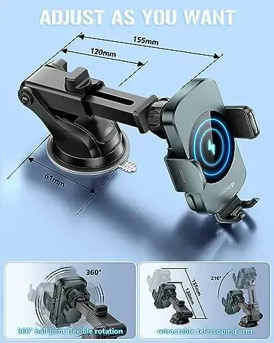BothLin simsiz avtomobil zaryadlovchisi, tez zaryadlovchi telefon ushlagichi 3 v 1 telefon o'rnatish avtomatik qisish avtomobil aksessuarlari iPhone 16 15 14 13 12 11 Xs XR, Samsung S23 Ultra S22 S21 S20/S10+ S9+ Note 9 bilan mos keladi - 6