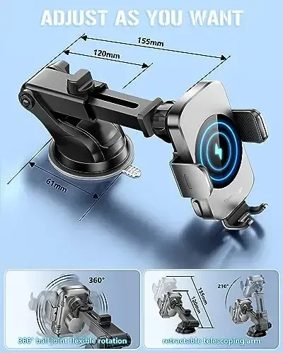 BothLin Simsiz Avtomobil Zaryadlovchisi, Tez Zaryadlovchi Telefon Uskunasi 3 ta 1da Telefon O'rnatish Avtomatik Qisqichli Avtomobil Aksesuarlari iPhone 16 15 14 13 12 11 Xs XR, Samsung S23 Ultra S22 S21 S20/S10+ S9+ Note 9 bilan mos keladi - 6