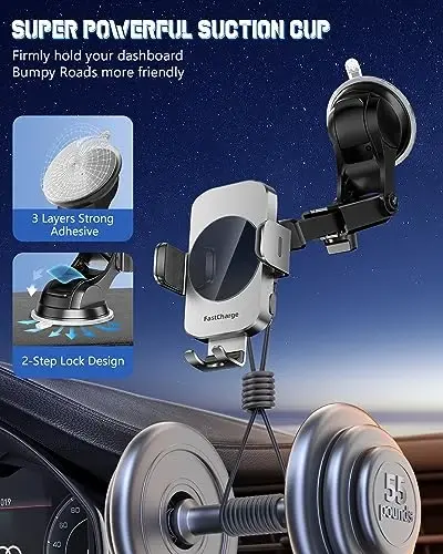 BothLin Simsiz Avtomobil Zaryadlovchisi, Tez Zaryadlovchi Telefon Uskunasi 3 ta 1da Telefon O'rnatish Avtomatik Qisqichli Avtomobil Aksesuarlari iPhone 16 15 14 13 12 11 Xs XR, Samsung S23 Ultra S22 S21 S20/S10+ S9+ Note 9 bilan mos keladi - 5