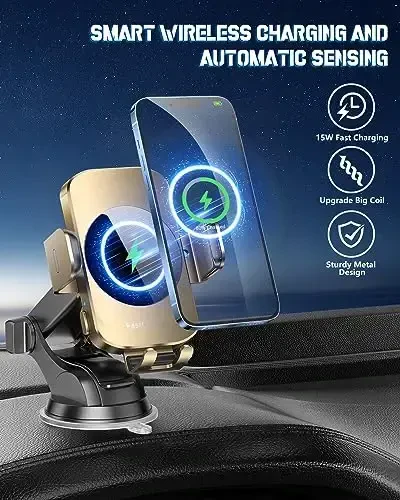BothLin Wireless Car Charger, Fast Charging Phone Holder 3 in 1 Phone Mount Auto Clamping Car Accessories Compatible with iPhone 16 15 14 13 12 11 Xs XR, Samsung S23 Ultra S22 S21 S20/S10+ S9+ Note 9 - BOTHLIN (1)