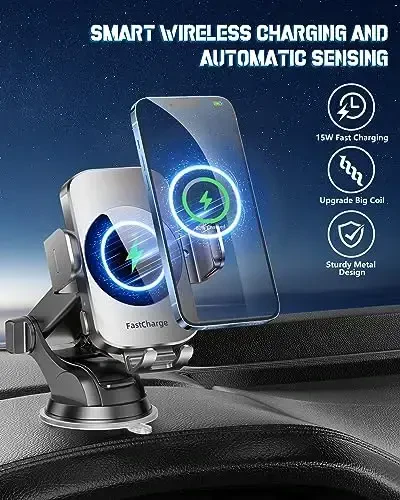 BothLin Wireless Car Charger, Fast Charging Phone Holder 3 in 1 Phone Mount Auto Clamping Car Accessories Compatible with iPhone 16 15 14 13 12 11 Xs XR, Samsung S23 Ultra S22 S21 S20/S10+ S9+ Note 9 - BOTHLIN (1)