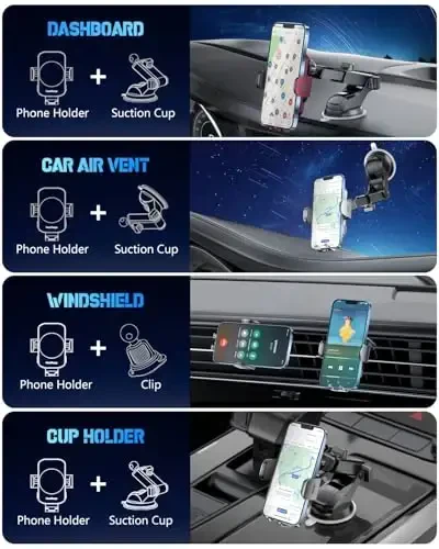 BothLin Wireless Car Charger, Fast Charging Phone Holder 3 in 1 Phone Mount Auto Clamping Car Accessories Compatible with iPhone 16 15 14 13 12 11 Xs XR, Samsung S23 Ultra S22 S21 S20/S10+ S9+ Note 9 - 3