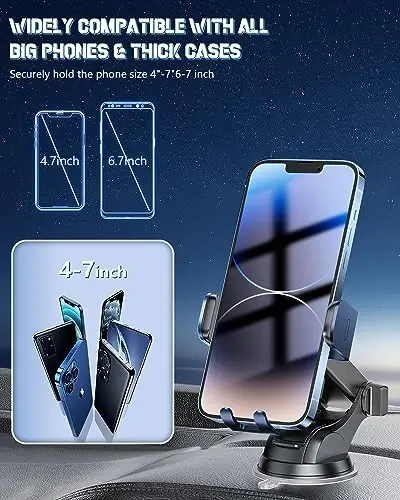 BothLin Wireless Car Charger, Fast Charging Phone Holder 3 in 1 Phone Mount Auto Clamping Car Accessories Compatible with iPhone 17 16 15 14 13 12 11 Xs XR, Samsung S23 Ultra S22 S21 S20(Deep Blue) - 4