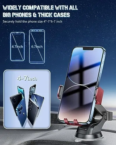 BothLin Wireless Car Charger, Fast Charging Phone Holder 3 in 1 Phone Mount Auto Clamping Car Accessories Compatible with iPhone 17 16 15 14 13 12 11 Xs XR, Samsung S23 Ultra S22 S21 S20(Deep Red) - 4