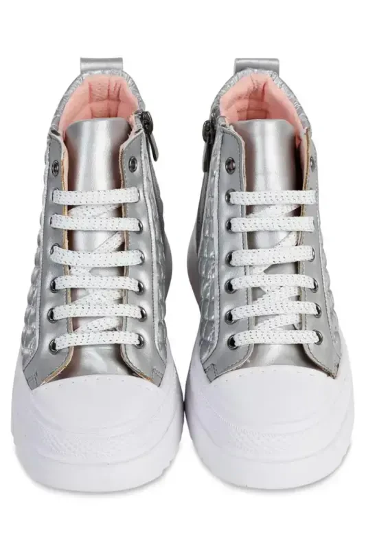 Ботинки для девочек, размеры 31-35, серебряный цвет. - 3