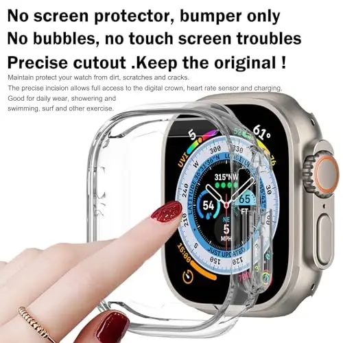 BOTOMALL Apple Watch Bumper Case Ultra 3(2025)/Ultra 2 / Ultra 49mm bilan mos keladi Yumshoq moslashuvchan TPU yupqa yengil himoya qopqog'i iWatch uchun [Old ekran himoyachisi yo'q] - 3