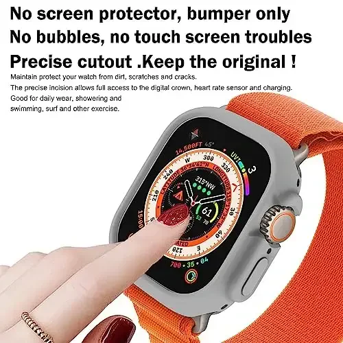 BOTOMALL Apple Watch Bumper Case Ultra 3(2025)/Ultra 2 / Ultra 49mm bilan mos keladi, yumshoq moslashuvchan TPU yupqa yengil himoya qopqog'i iWatch uchun [Old ekran himoyachisi YO'Q] - MODAZONE (1)