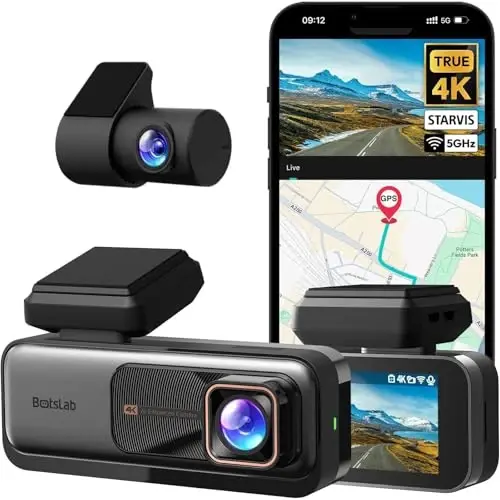 BOTSLAB 4K Dash Cam Old va Orqa, 170° Ultra Keng Dashcam ADAS bilan, Tungi Koʻrish, 24/7 Parklash rejimi, Sony IMX415 Sensor, WDR, Bepul 64GB SD Karta, 5G/2.4G WiFi, Oʻrnatilgan GPS, Doimiy Yozuv - BOTSLAB