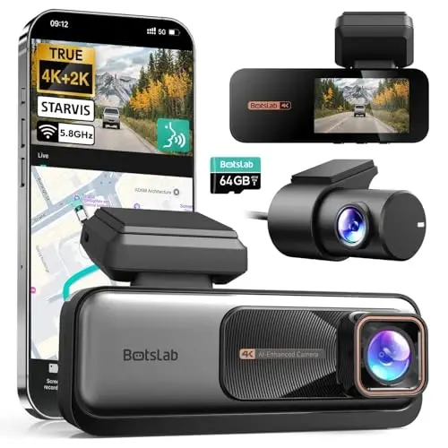 BOTSLAB G980H 4K STARVIS Dash Cam Front and Rear, 64GB Card, Voice Control | 5.8GHz WiFi, Superior WDR Night Vision, 24H Parking Mode, ADAS, App Control, Built-in GPS, Loop Recording, Supercapacitor - 1