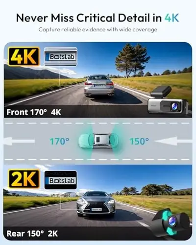 BOTSLAB G980H 4K STARVIS Dash Cam Front and Rear, 64GB Card[2026 Upgraded] | 5.8GHz WiFi, Superior WDR Night Vision, 24H Parking Mode, ADAS, App Control, Built-in GPS, Loop Recording, Supercapacitor - 2