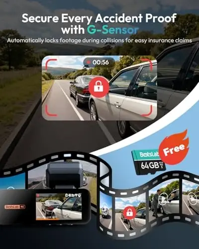 BOTSLAB G980H 4K STARVIS Dash Cam Front and Rear, 64GB Card[2026 Upgraded] | 5.8GHz WiFi, Superior WDR Night Vision, 24H Parking Mode, ADAS, App Control, Built-in GPS, Loop Recording, Supercapacitor - 4