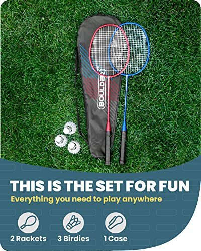 Boulder Sports Badminton Rackets - Lightweight Badminton Racket Set with 3 Shuttlecocks and Racquet Case - Badminton Set for Backyard or Outdoor Games - 2