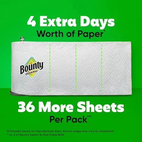 Bounty Paper Towels Quick Size, White, 2 Family Triple Rolls = 6+ Regular Rolls - 5