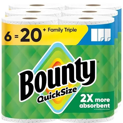Bounty Paper Towels Quick Size, White, 6 Family Triple Rolls = 20+ Regular Rolls 