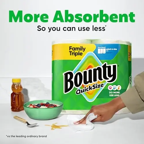 Bounty Paper Towels Quick Size, White, 6 Family Triple Rolls = 20+ Regular Rolls - 3