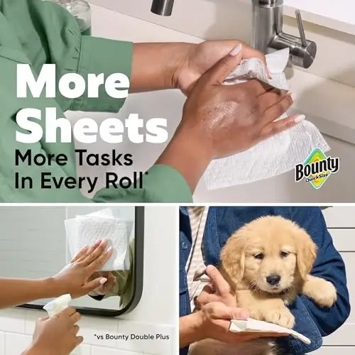 Bounty Paper Towels Quick Size, White, 2 Family Triple Rolls = 6+ Regular Rolls - 3