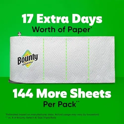Bounty Quick-Size Бумажные полотенца, Белые, 8 Семейных Тройных Рулонов = 27 Обычных Рулонов - 5