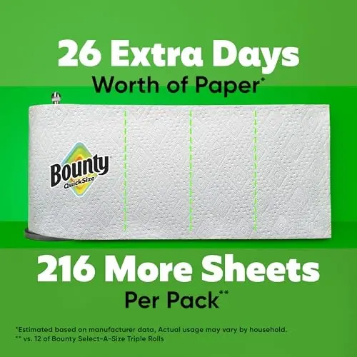 Bounty Quick-Size Paper Towels, White, 12 Family Triple = 40 Regular Rolls - 5