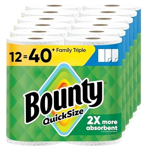 Bounty Quick-Size Paper Towels, White, 12 Family Triple = 40 Regular Rolls - PROCTER & GAMBLE