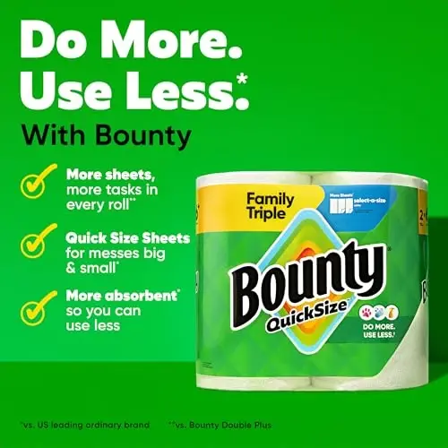 Bounty Quick-Size Paper Towels, White, 8 Family Triple Rolls = 27 Regular Rolls - 4