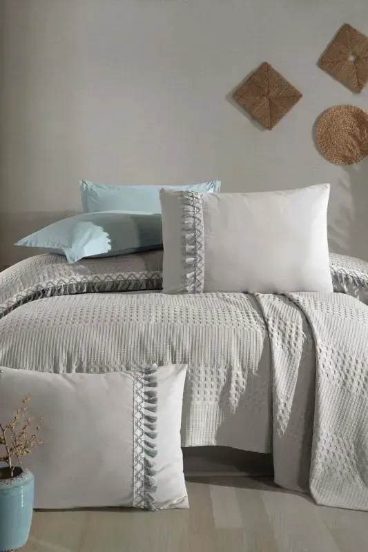 Boutique Double Tasselled Pique Set Bohamline-Gray - 1